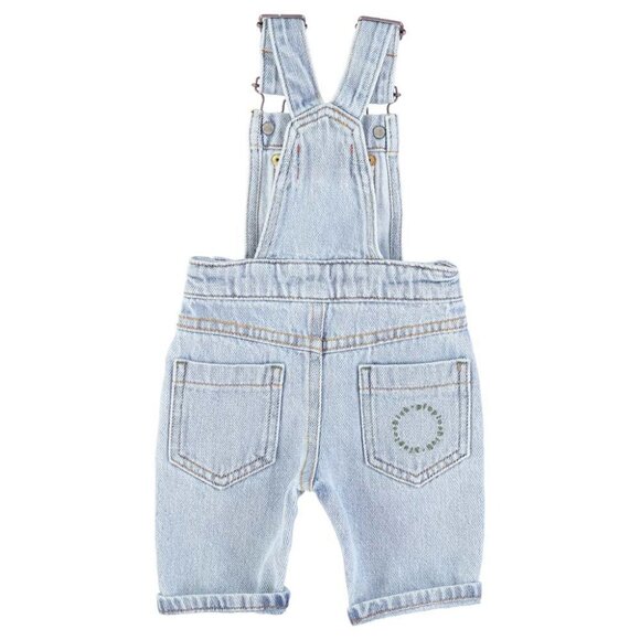 Baby Unisex Dungarees w/ Green Logo - Washed Light Blue Denim - Picture 2 of 2